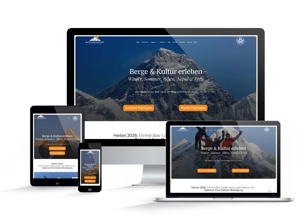 Mockup-Grafik Website Mountains & Beyond