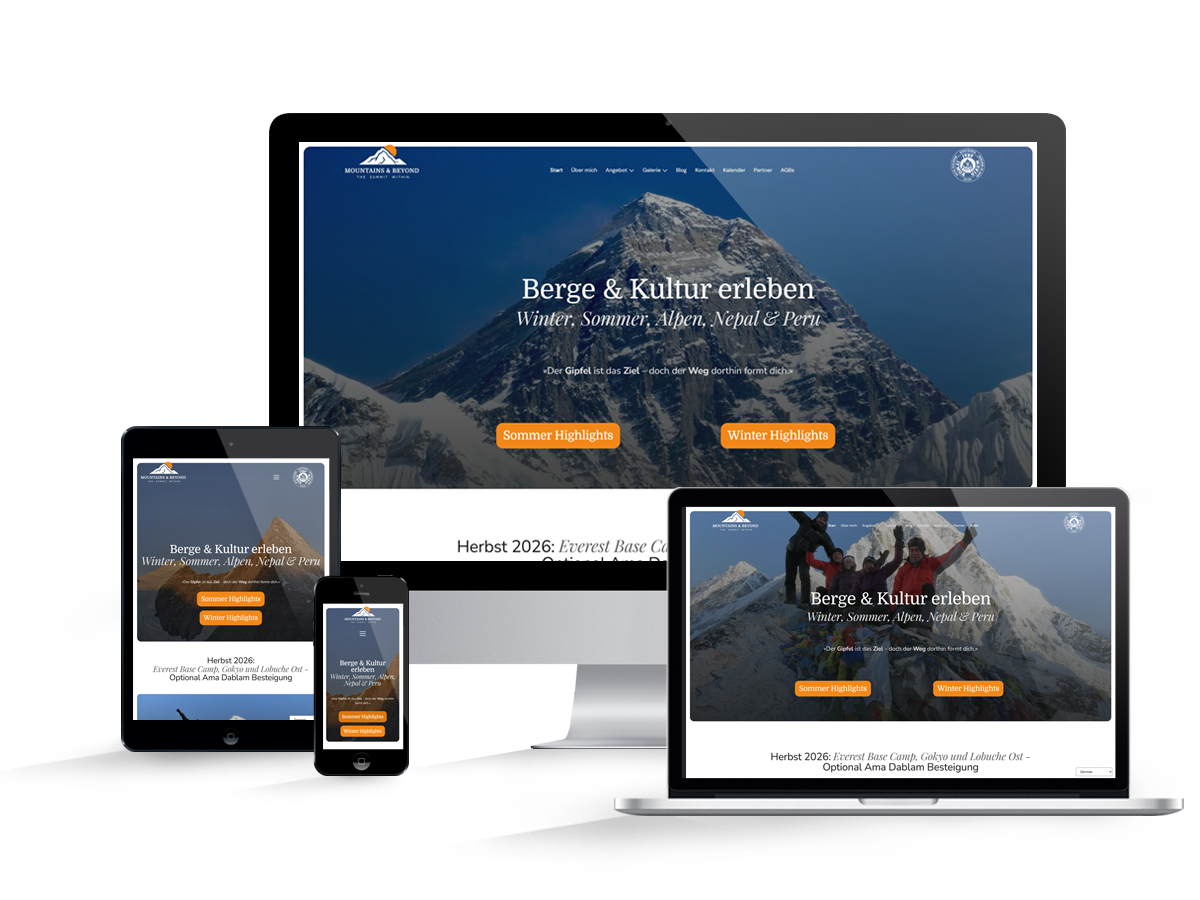 Website Mockup Startseite Mountains & Beyond