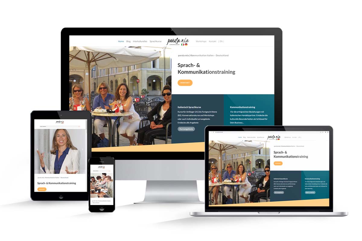 Externe Website Parola Mia in neuem Fenster öffnen Website Mockup Startseite Parola Mia - Sprachschule in Bonn